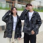 Couple Matching Camo Hooded Zip Cargo Jacket