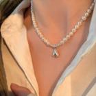 Sterling Silver Faux Pearl Heart Necklace 1pc - Silver & White - One Size