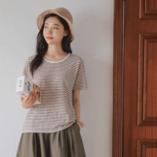 Short-sleeve Stripe Linen T-shirt