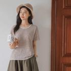 Short-sleeve Stripe Linen T-shirt