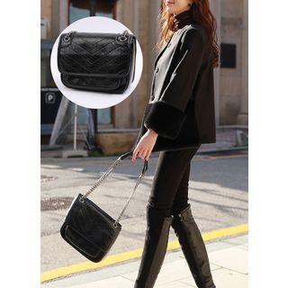 Chain-strap Stitched Shoulder Bag Black - One Size