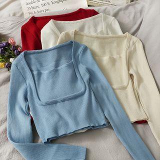Square-neck Skinny Crop Knit Top In 5 Colors