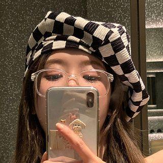 Check Corduroy Beret Hat / Slouchy Beanie