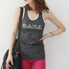 Contrast-trim Letter-printed Sports Tank Top Charcoal Gray - One Size
