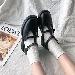 Faux Leather T-strap Flats