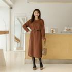 Round-neck Slit-side Long Ribbed Dress