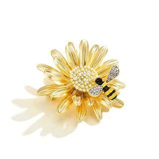Bee Flower Rhinestone Alloy Brooch