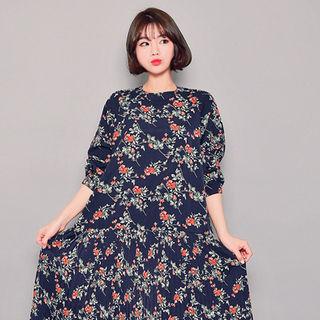 Plated-hem Floral Print Dress