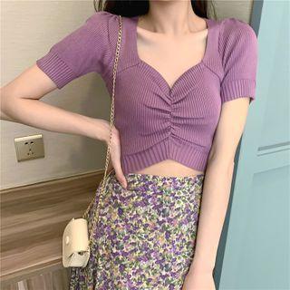Short-sleeve Knit Top / Floral Midi A-line Dress