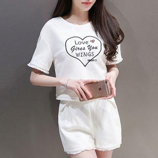 Set: Embroidered Short-sleeve T-shirt + Shorts