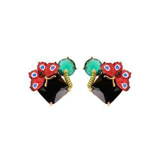 Fashion And Elegant Plated Gold Enamel Butterfly Cubic Zirconia Earrings Golden - One Size