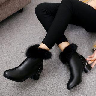 Block-heel Furry-trim Short Boots