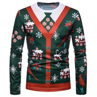 Long-sleeve Snowflake Print T-shirt