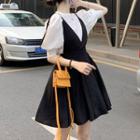 V-neck Sleeveless Dress / Plain Blouse