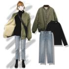 Mock Neck Long-sleeve Top / Reversible Zip Jacket / Straight-cut Jeans