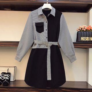 Plaid Panel Mini A-line Shirt Dress