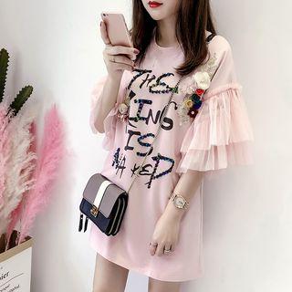 Sequined Lettering Short-sleeve T-shirt Dress