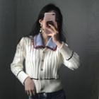 Color Block Collar Buttoned Knit Jacket As Shown In Figure - One Size