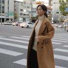 Wool Blend Long Coat With Sash Beige - One Size