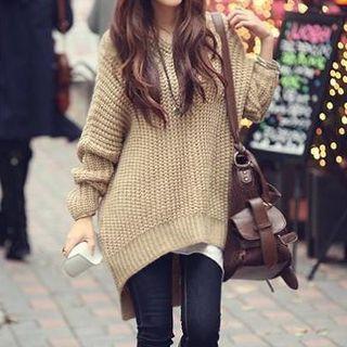 Hooded Chunky-knit Dipback Sweater