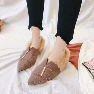 Buckled Pointy-toe Furry Loafers