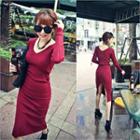 V-neck Rib-knit Bodycon Dress