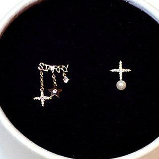 Asymmetric Rhinestone Star Drop Earring 1 Pair - Gold - One Size