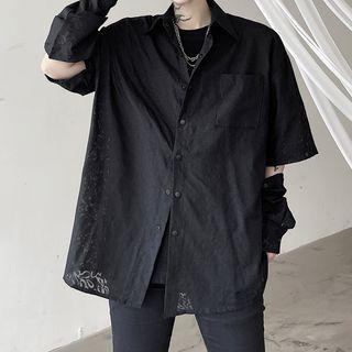 Detachable-sleeve Embossed Shirt