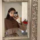 Knit-cape Faux-fur Lined Jacket With Belt (plaid / Leopard)