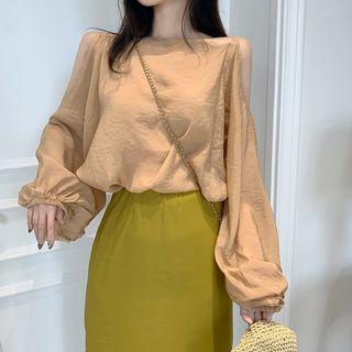 Puff-sleeve Off-shoulder Plain Top