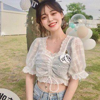 Short-sleeve Perforated Crop Top White - One Size
