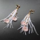 Flower Feather Drop Earring 1 Pair - Light Pink & White - One Size