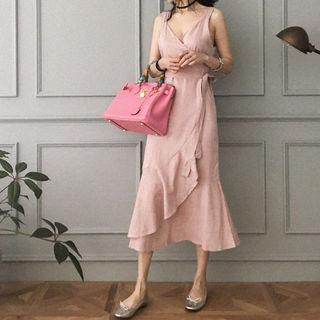 Sleeveless Ruffle-hem Linen Blend Long Dress