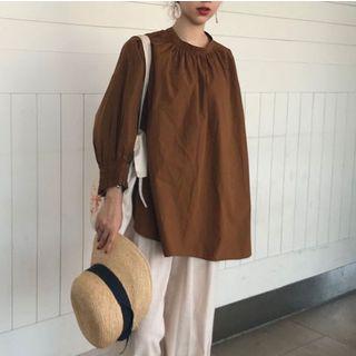 Mock-neck Blouse / Cropped Wide-leg Pants