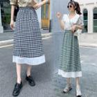 Lace Panel Gingham Midi A-line Skirt
