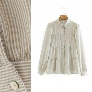Pinstripe Loose-fit Long-sleeve Shirt