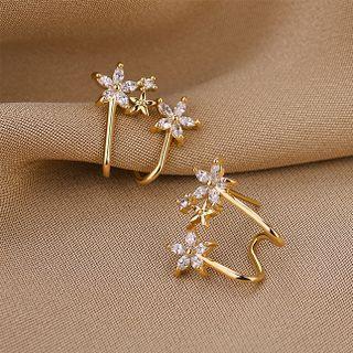 Rhinestone Floral Stud Earring Qr-198 - 1 Pr - Gold - One Size