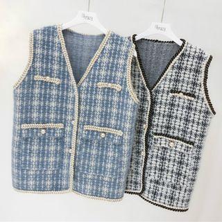 V-neck Lattice Knit Vest