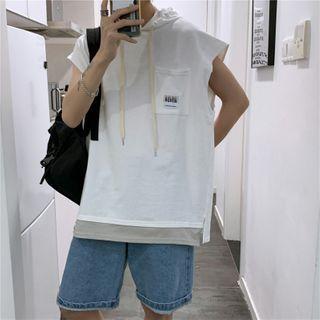 Mock Two-piece Sleeveless Hoodie