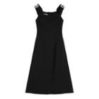 Sleeveless Faux Pearl Midi A-line Dress