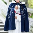 Embroidered Hooded Poncho Blue - One Size