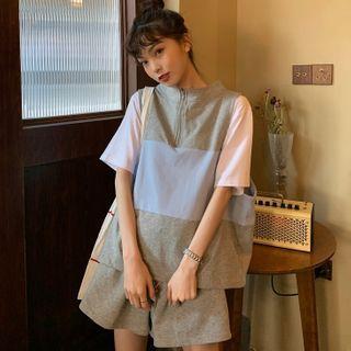 Set: Two-tone Oversize Vest + Shorts Gray - One Size