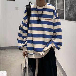 Printed Color-block Stripe Oversize Pullover