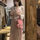 Spaghetti-strap Floral Slit Midi Sundress/ Light Jacket