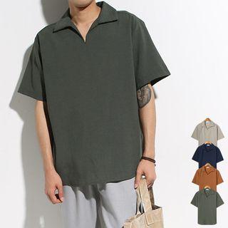 Notched-neck Short-sleeve Boxy Shirt