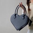 Faux Leather Heart Handbag Black - One Size