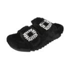 Rhinestone Faux-fur Slide Sandals