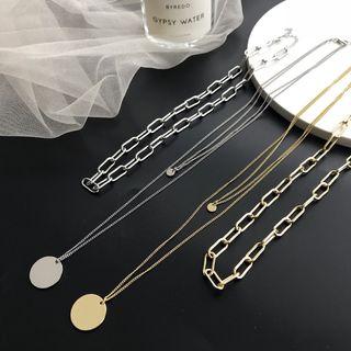 Alloy Disc Pendant Layered Necklace