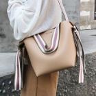 Striped Faux Leather Bucket Bag