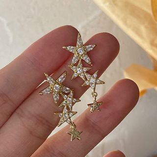 Rhinestone Star Dangle Earring 1 Pair - Silver Needle Earring - One Size